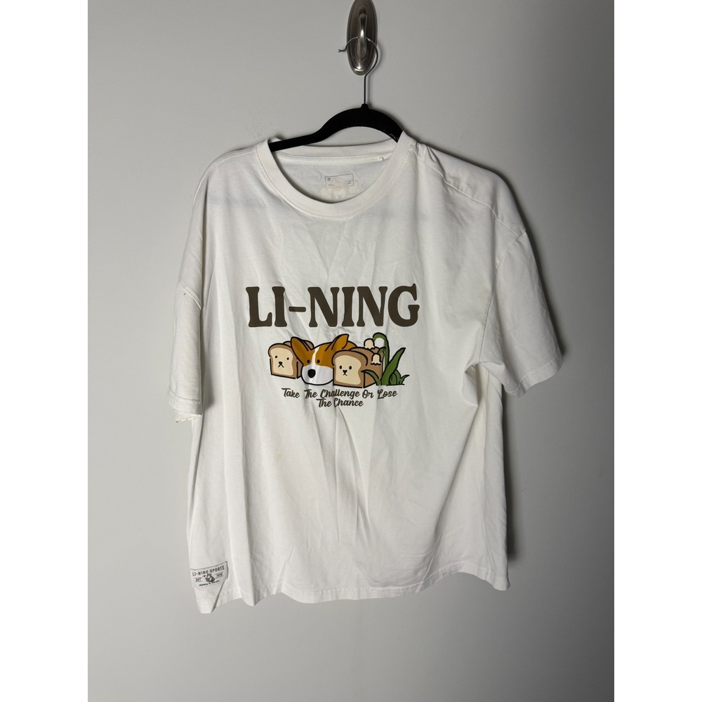 Li-Ning T- Shirt Mens 2XL White Take the Challenge Graphic Sports Round Neck‎